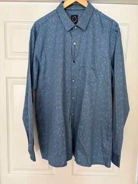 Peter England Nuvo Floral Dress Shirt Blue Long Sleeve NWT 3XL Big & Tall